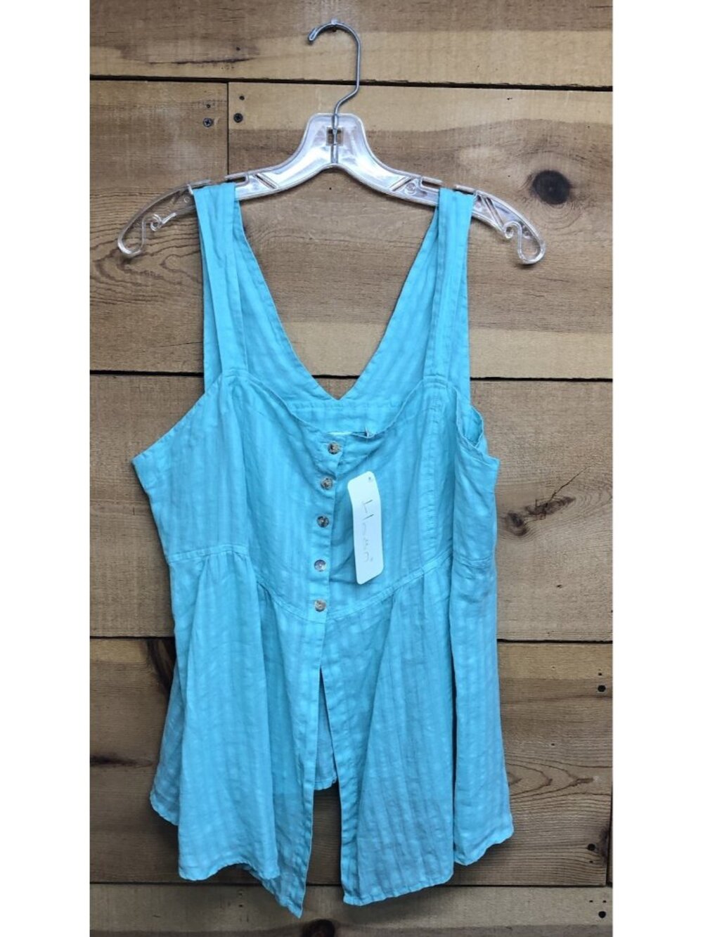 NWT Kleen Lightweight Sleeveless Tank Top 100% Linen Womens Size Large Blue